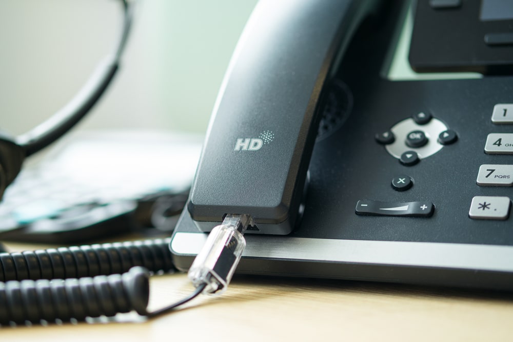 Close-up of a desk IP phone handset